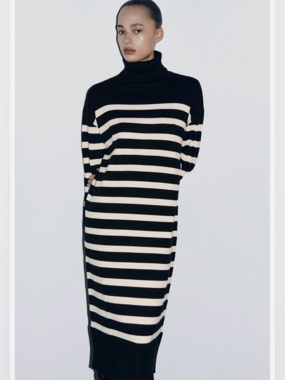Zara Black and White Striped Long Sleeve Dress size S